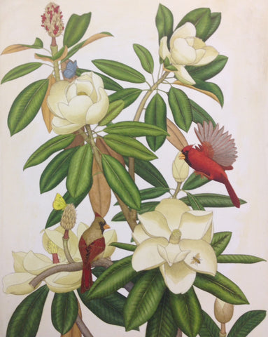 Cardinal and Magnolias